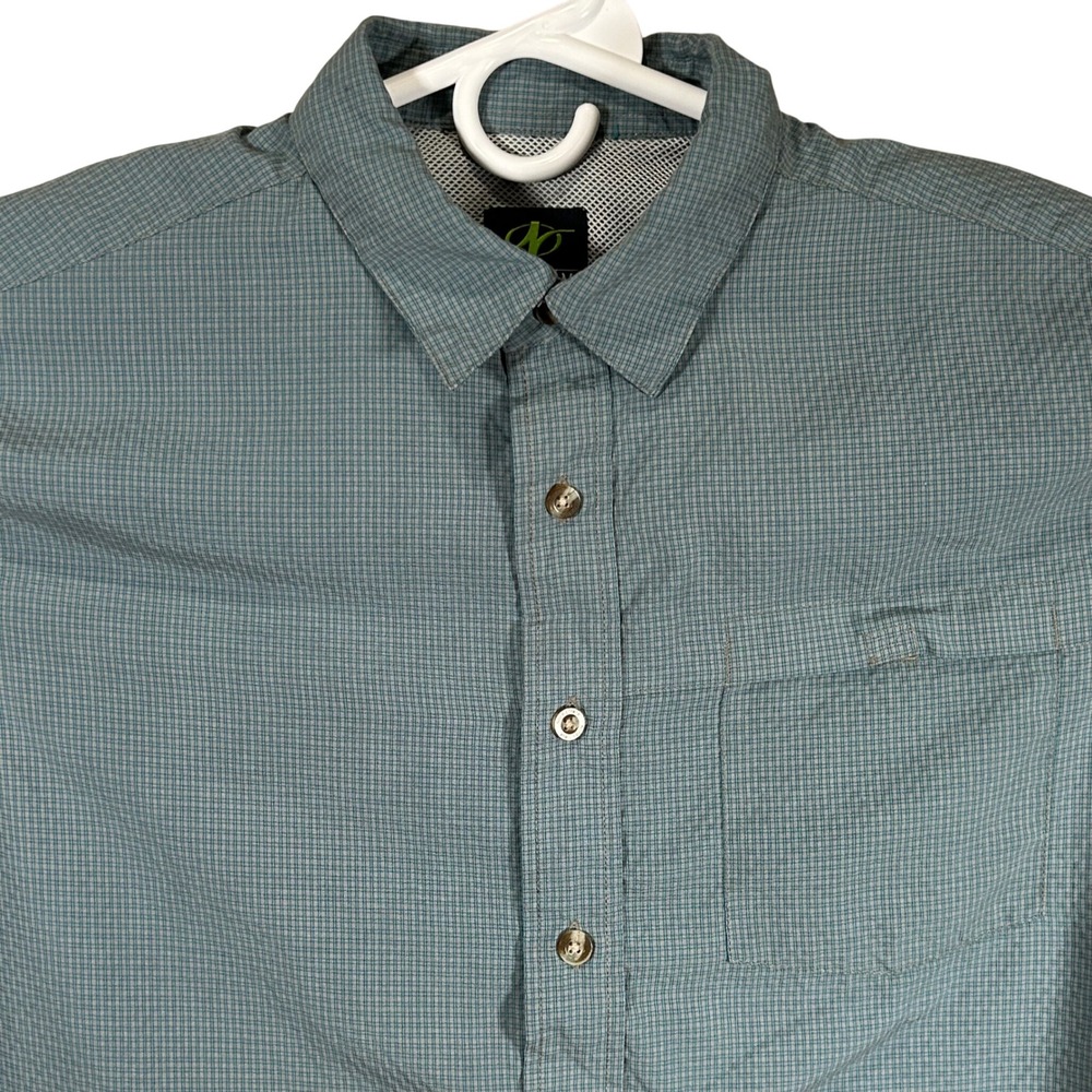 NordicTrack Mens Long Sleeve Button Down Shirt Blue Check Roll Tab Medium